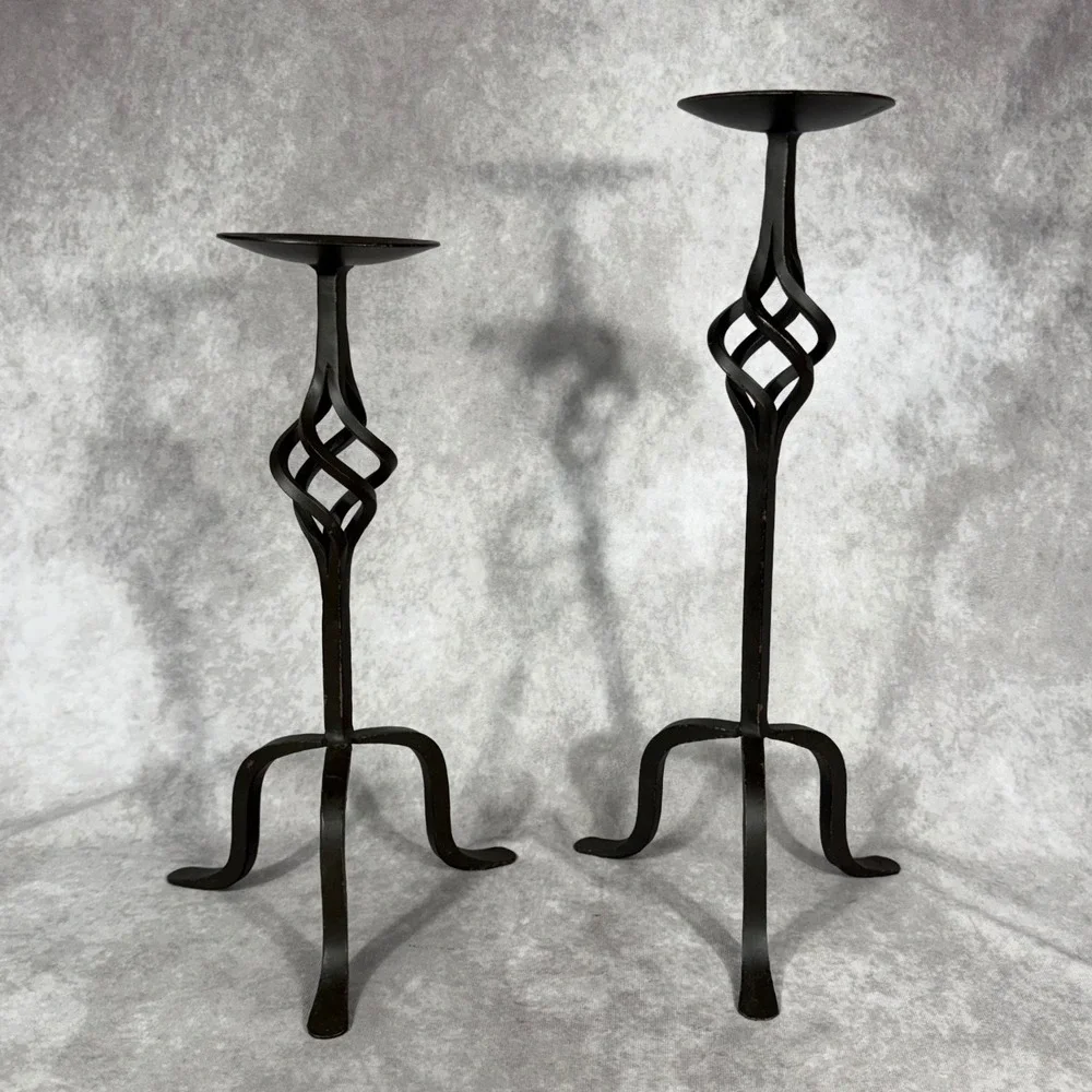 Vtg Pier 1 Imports Wrought Iron Twisted Basket Candle Holders Pair 18